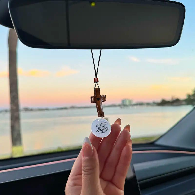 Bible Verse Car Rearview Hanging Cross Ornament, Car Rearview Mirror Cross Pendant, Christian Accessories, Wooden Cross Creative Gift for Dad 【Tiktokshopbacktoschool】