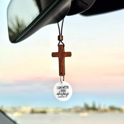 Bible Verse Car Rearview Hanging Cross Ornament, Car Rearview Mirror Cross Pendant, Christian Accessories, Wooden Cross Creative Gift for Dad 【Tiktokshopbacktoschool】