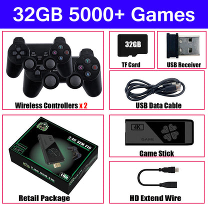 4K Retro Game Console Plug&Play Video Game Stick Dual 2.4G Wireless Controllers