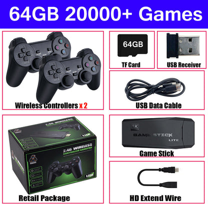 4K Retro Game Console Plug&Play Video Game Stick Dual 2.4G Wireless Controllers