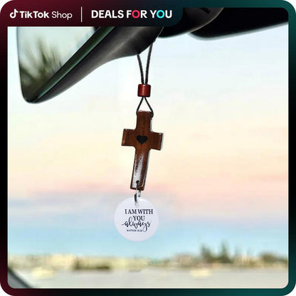 Bible Verse Car Rearview Hanging Cross Ornament, Car Rearview Mirror Cross Pendant, Christian Accessories, Wooden Cross Creative Gift for Dad 【Tiktokshopbacktoschool】