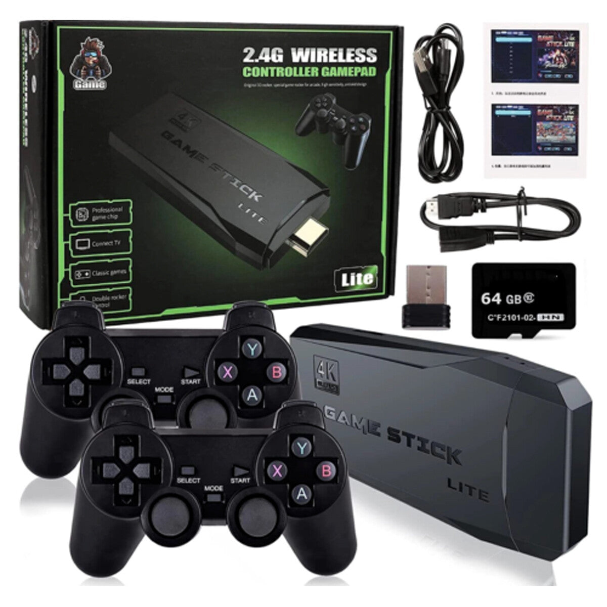 4K Retro Game Console Plug&Play Video Game Stick Dual 2.4G Wireless Controllers