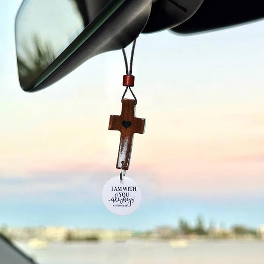 Bible Verse Car Rearview Hanging Cross Ornament, Car Rearview Mirror Cross Pendant, Christian Accessories, Wooden Cross Creative Gift for Dad 【Tiktokshopbacktoschool】