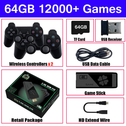 4K Retro Game Console Plug&Play Video Game Stick Dual 2.4G Wireless Controllers