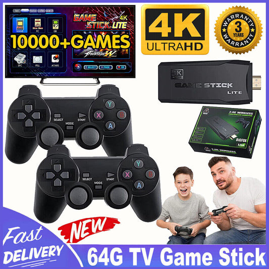 4K Retro Game Console Plug&Play Video Game Stick Dual 2.4G Wireless Controllers